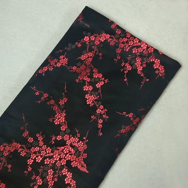 Жаккардовая ткань с цветком сливы Pretty черная красная жаккардовая 50 х72 см|Ткань| |