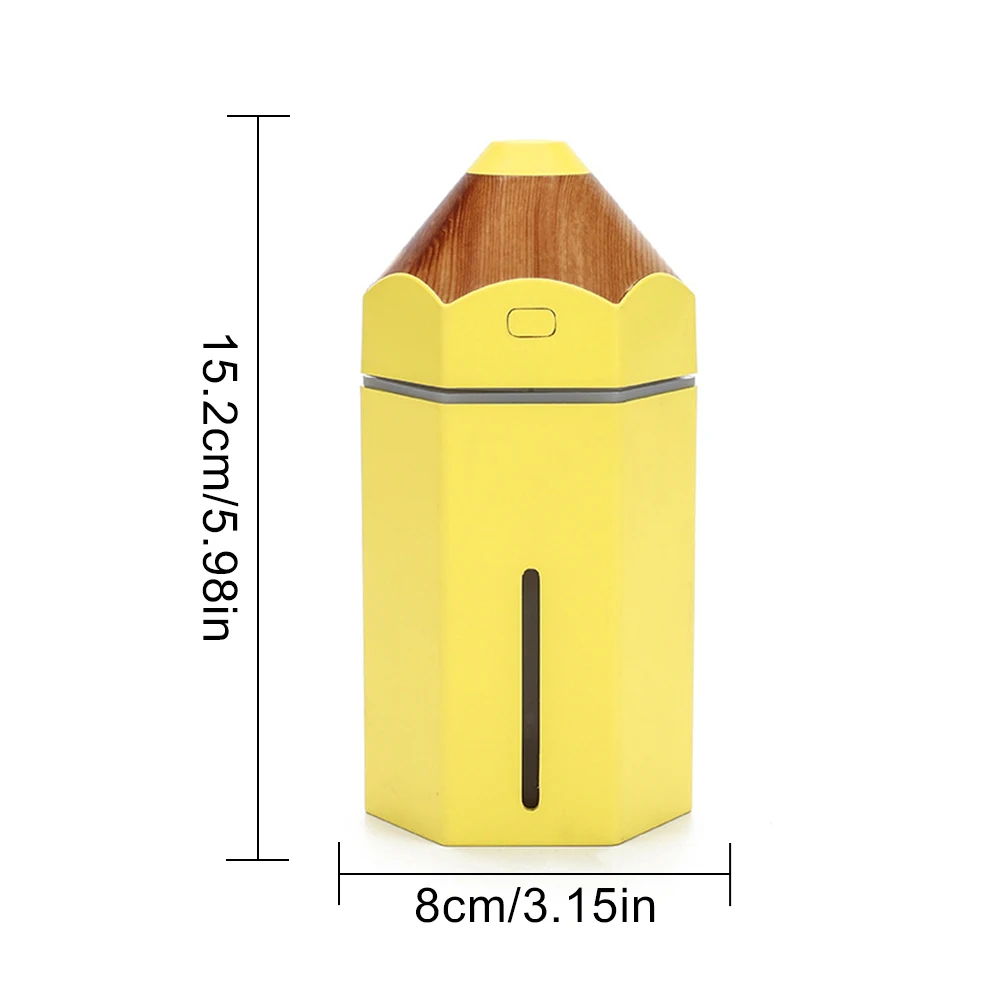 

Pencil Humidifier Yellow 230ml Home Office USB Mini Cool Mist LED Purifier Diffuser