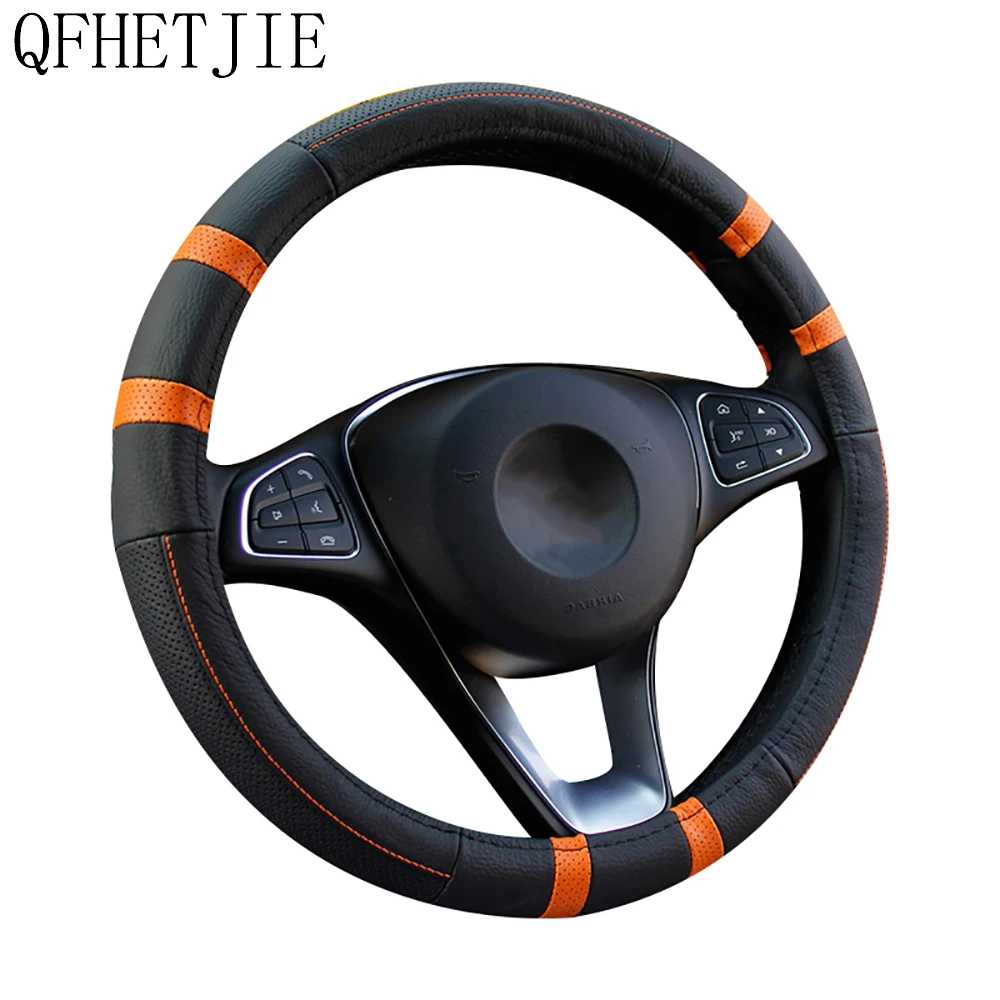 

QFHETJIE Four Seasons Usable Leather Car Steering Wheel Cover Non-slip Wear-resistant and Durable Stylish Interior