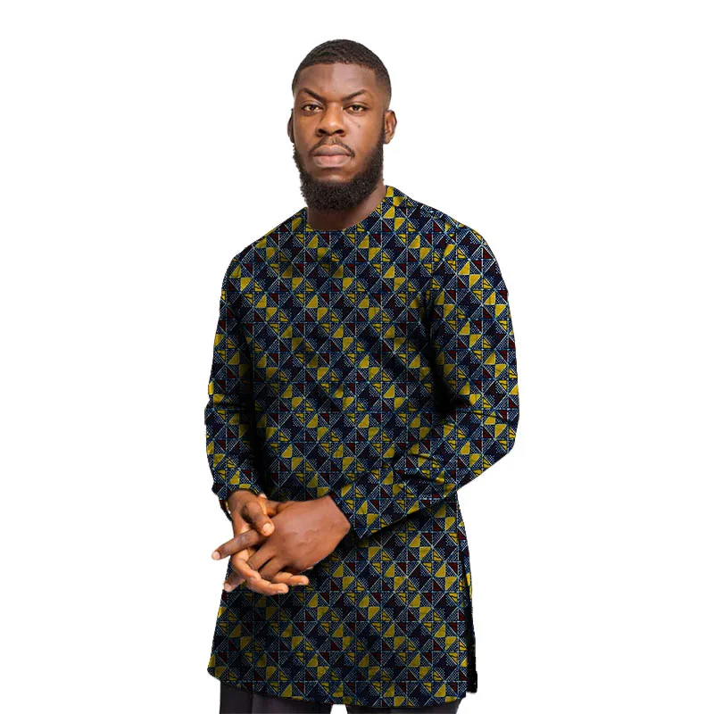 Нигерийская рубашка мужские Модные топы с принтом длинным рукавом в