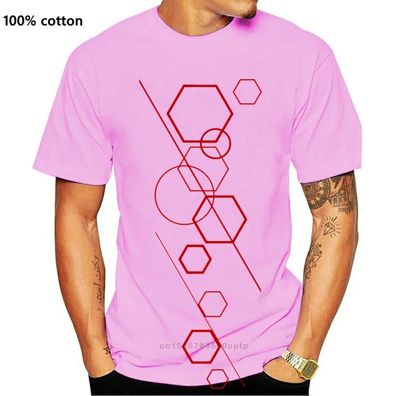 Мужская футболка с геометрическим принтом красная хлопковая коротким рукавом