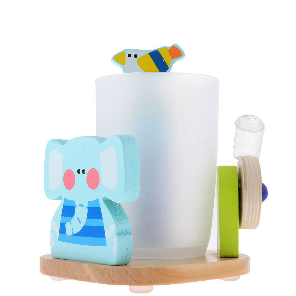 

Kids Toothbrush Cup Toothpaste Holder Set with 3 Minutes Brushing Timer for Bathroom Accessories - Elephant