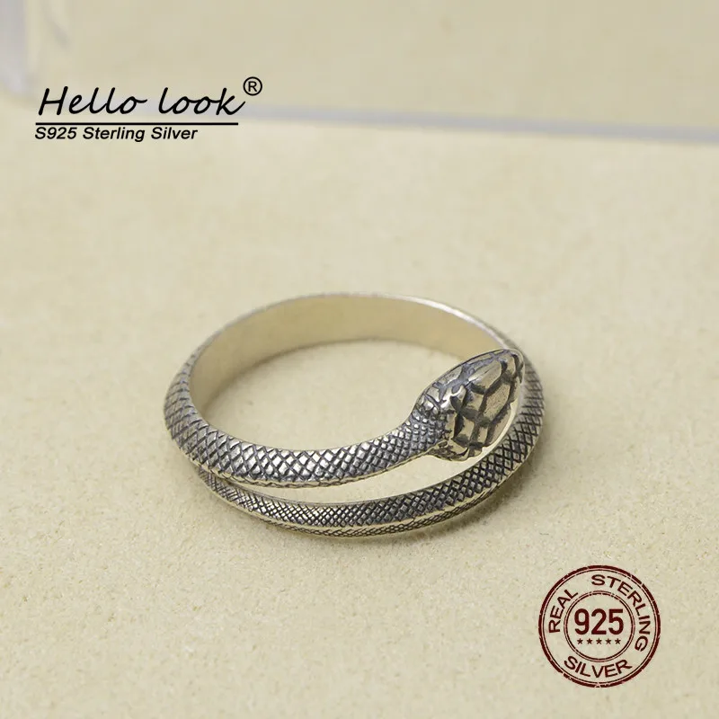 HelloLook 925 пробы Серебряное готическое кольцо в виде змеи питона для мужчин и женщин