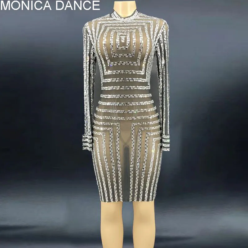 

Блестящее Прозрачное платье стразы из черной сетки, вечернее платье для празднования дня рождения, Прозрачное платье певицы