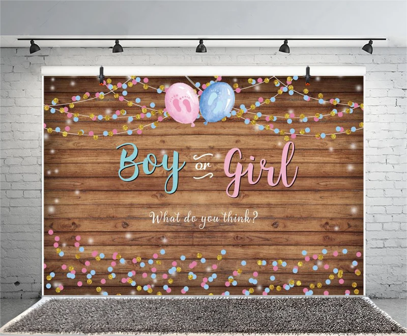 Boy or Girl Gender Reveal Photo Backdrop Wooden Baby Shower Happy Birthday Party Newborn Kids Photography Background Banner