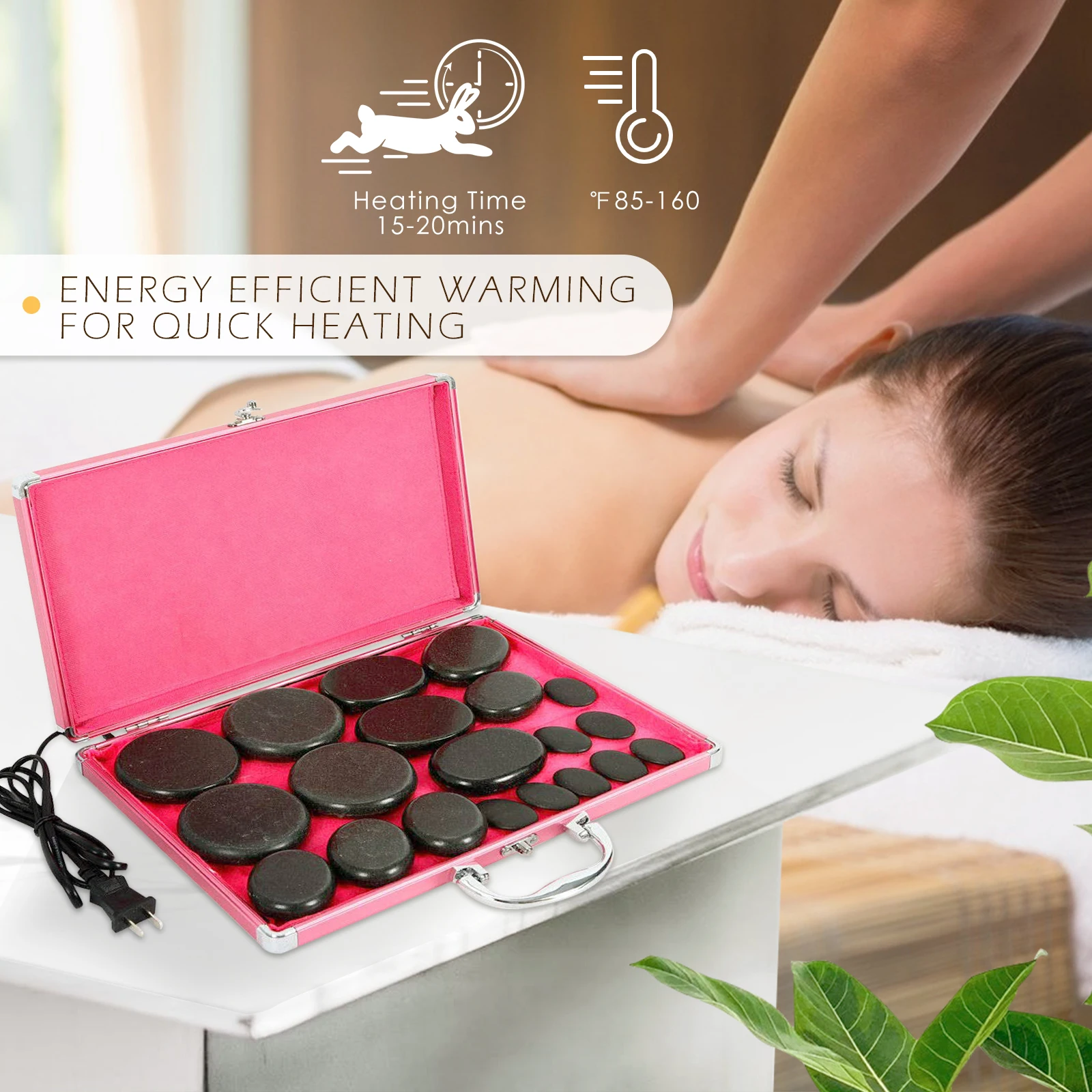 

20 Pcs Basalt Hot Stones Set Hot Rocks Massage Stones Kit with Heater Box for Body Massage