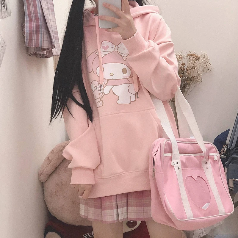 

Y2K Clothes Japanese Sweet Hoodies for Girls Oversized Sweatshirt Spring Korean Cartoon Print Pullover Hoodie Sweatshirts Women