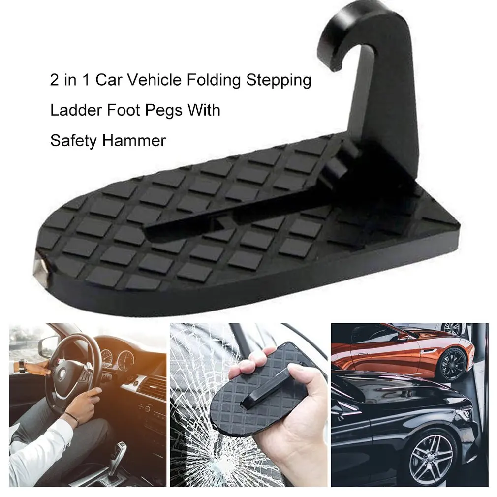 

2 in 1 Foldable Car Door Step Latch Hook Stepping Ladder Mini Foot Pegs Easy Access to Car Rooftop With Safety Hammer For Car