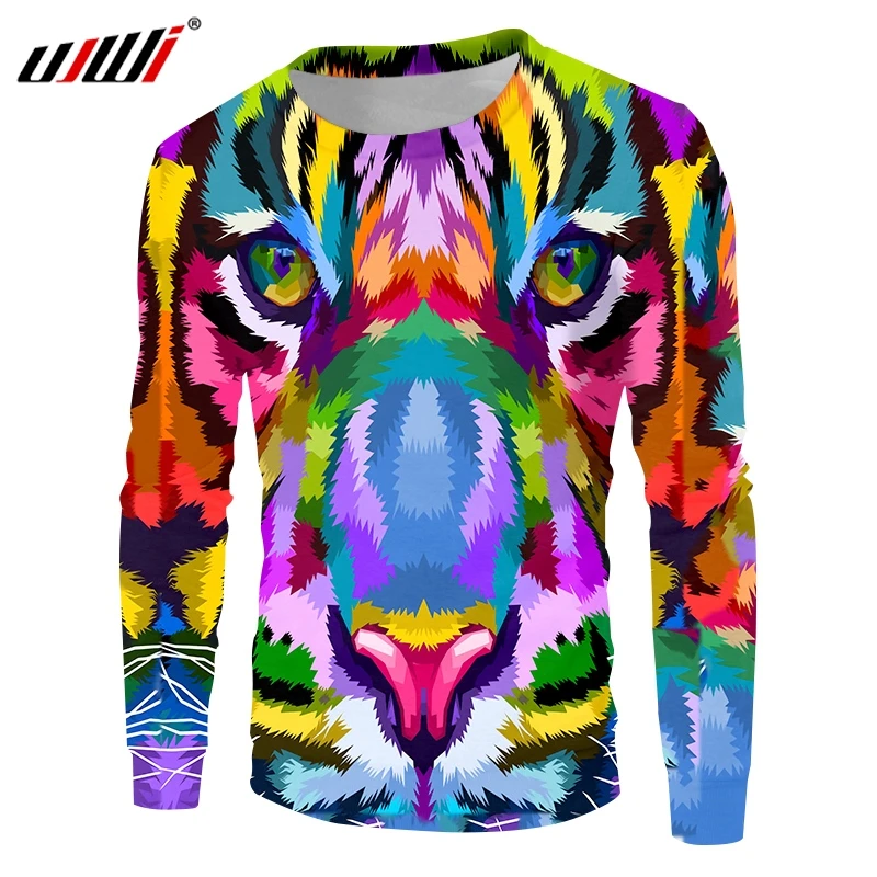 

UJWI Colorful Tiger Free Shipping Brand Clothing Fashion Men Women Sweatshirts Stripes Animal 3d Print Casual O-neck Sweatshirt