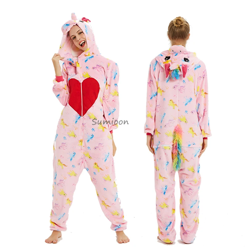Kigurumi единорог пижамы Зимние Животные волк панда взрослые комбинезоны пижамы для женщин мужчин взрослых Пижама для девочек и мальчиков Комбинезон Комбинезоны