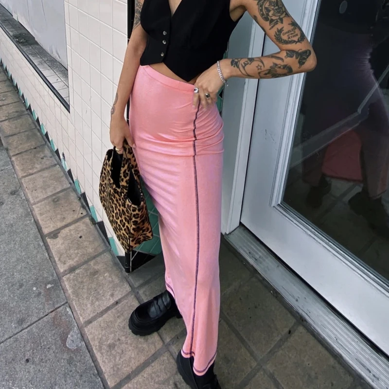 

Women Summer Elastic High Waist Skirts Summer Ladies Sexy Solid Color Split Package Hip Step Skirt