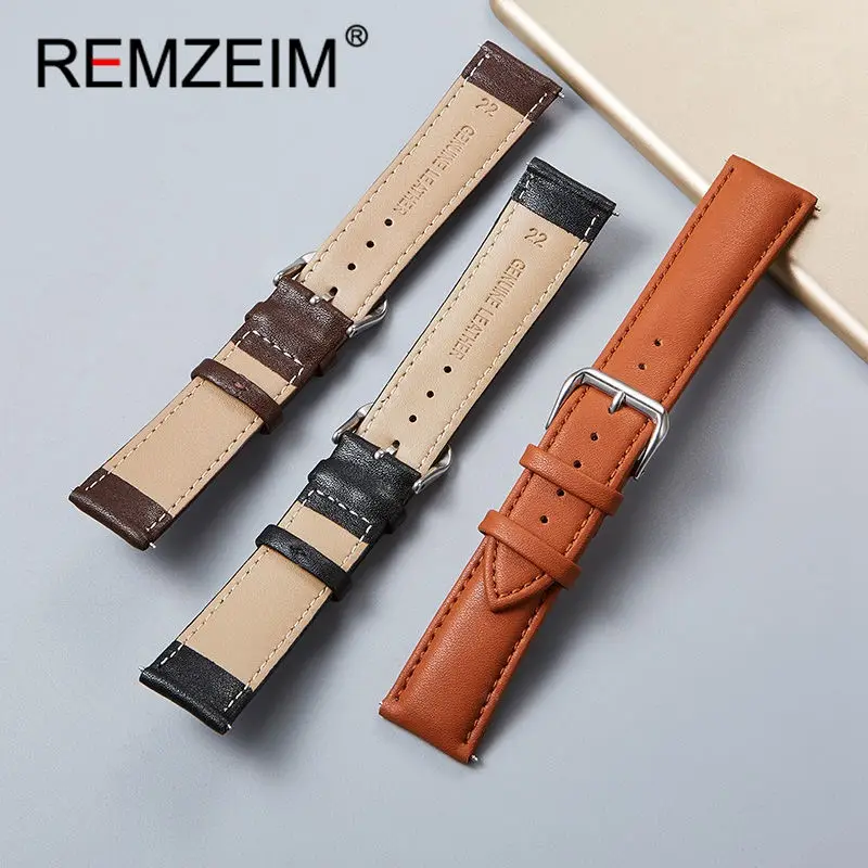 REMZEIM Calfskin Leather Watchband 16mm 18mm 20mm 22mm 24mm Soft Material High Quality Strap Watch Accessories Band 5 Colors
