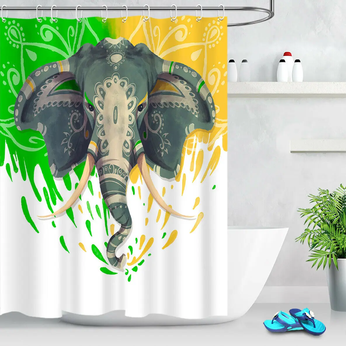 

Colorful Indian Elephant Polyester Fabric Shower Curtain Liner