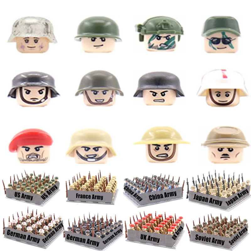 

24pcs/lot WW2,WW1 Military Soldiers Building Blocks Action Figures German Army Soviet US Set Mini Weapons Guns Model Bricks Toys