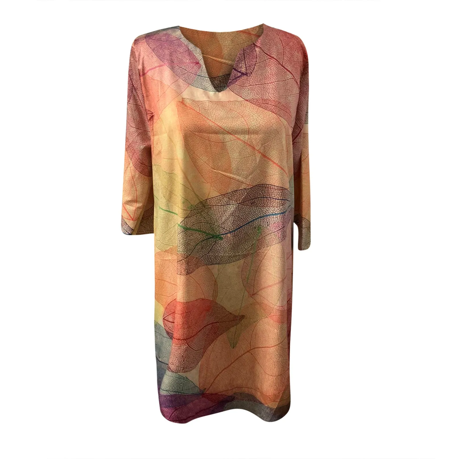 

40# Vintage straight dress 2021 Retro V-neck Floral print Short Sleeve Knee-length dress woman Cotton Linen Half sleeve dress