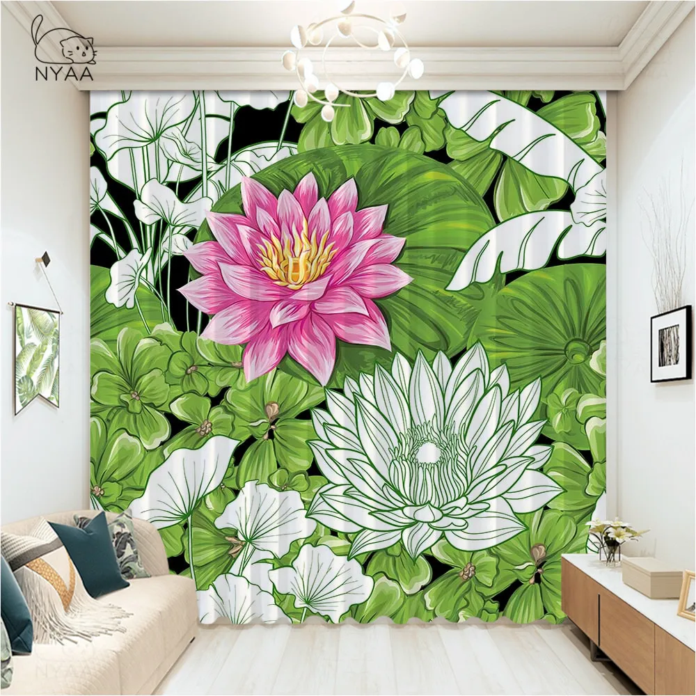 

Printed Lotus Curtains For Car Cafe Curtains In The Room Modern Home Decoration Living Room Children'S Curtain Micro Shading