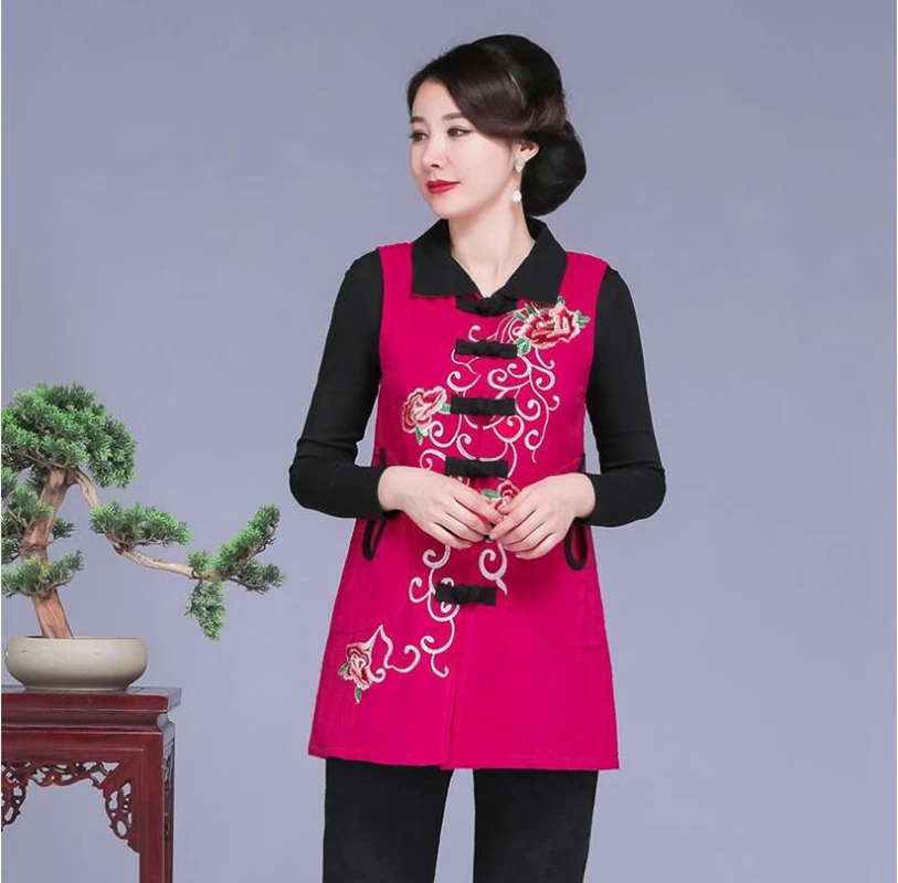 Элегантный жилет Qiudong для женщин среднего возраста топы Национальный