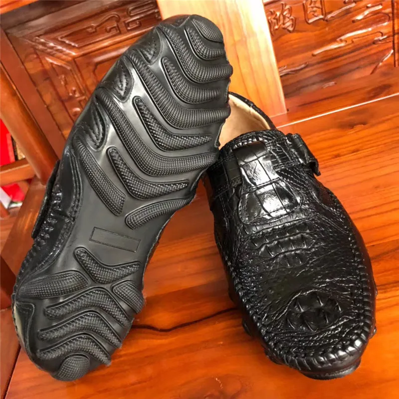 Повседневный стиль Аутентичные экзотические мужские туфли из крокодиловой кожи