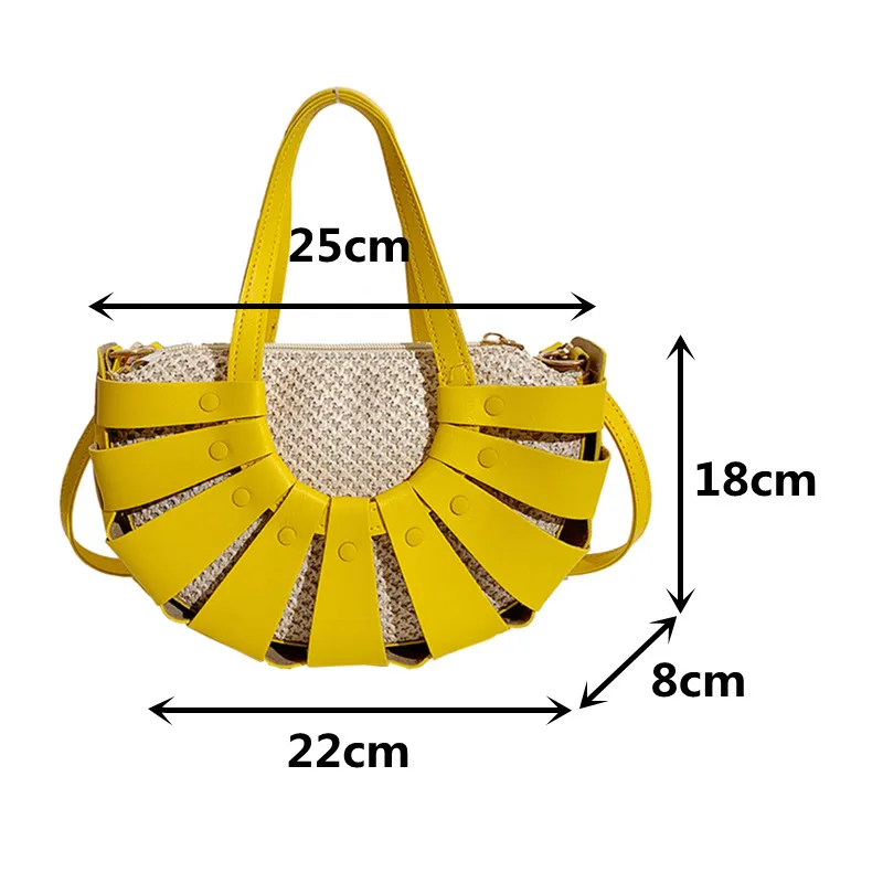 

Half Moon Design Totes Bag Luxury Straw Women Handbag 2021 New Trend Hollow Out Messenger Bags Ladies Retro Leather Shoulder Bag