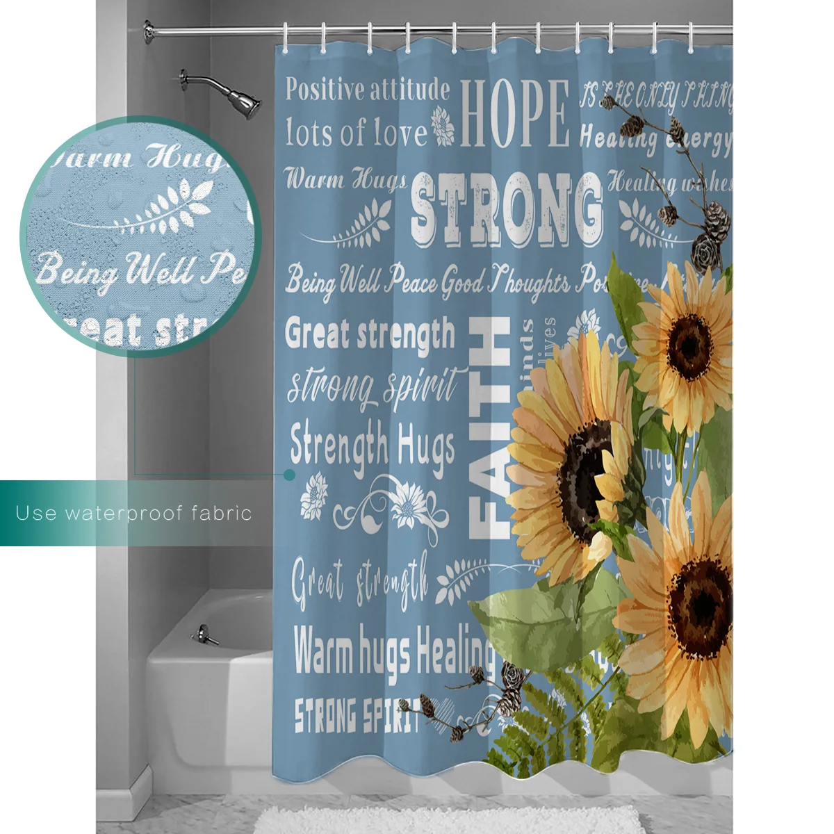 Warm Embrace Positive Energy Therapy Shower Curtain Bathroom Decor Fabric Farmhouse | Дом и сад