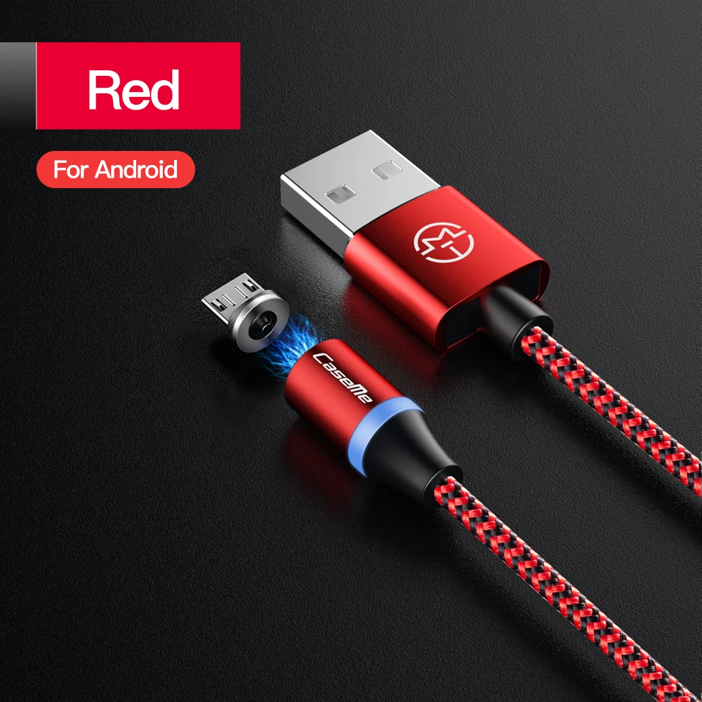 1 м нейлоновый Плетеный светодиодный индикатор Магнитный usb-кабель для быстрой зарядки кабель типа C для передачи данных Магнитный зарядный кабель микро-usb провод - Цвет: Red For Android