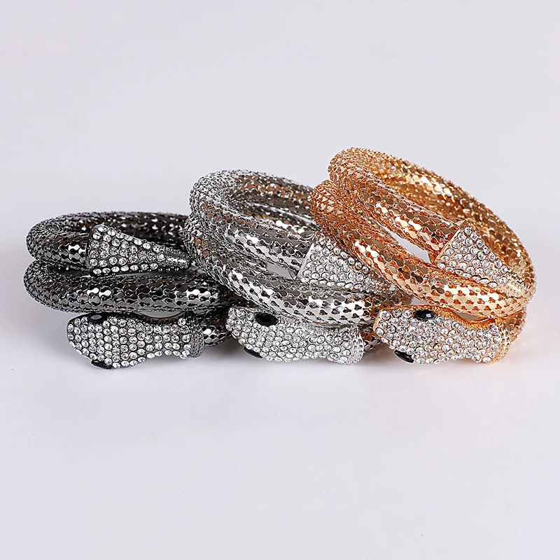 

2021 Fashion Punk Exaggerated Snake Spiral Bracelet Multilayer Imitation-Diamond Arm Bracelets For Women Men Jewelry Gifts