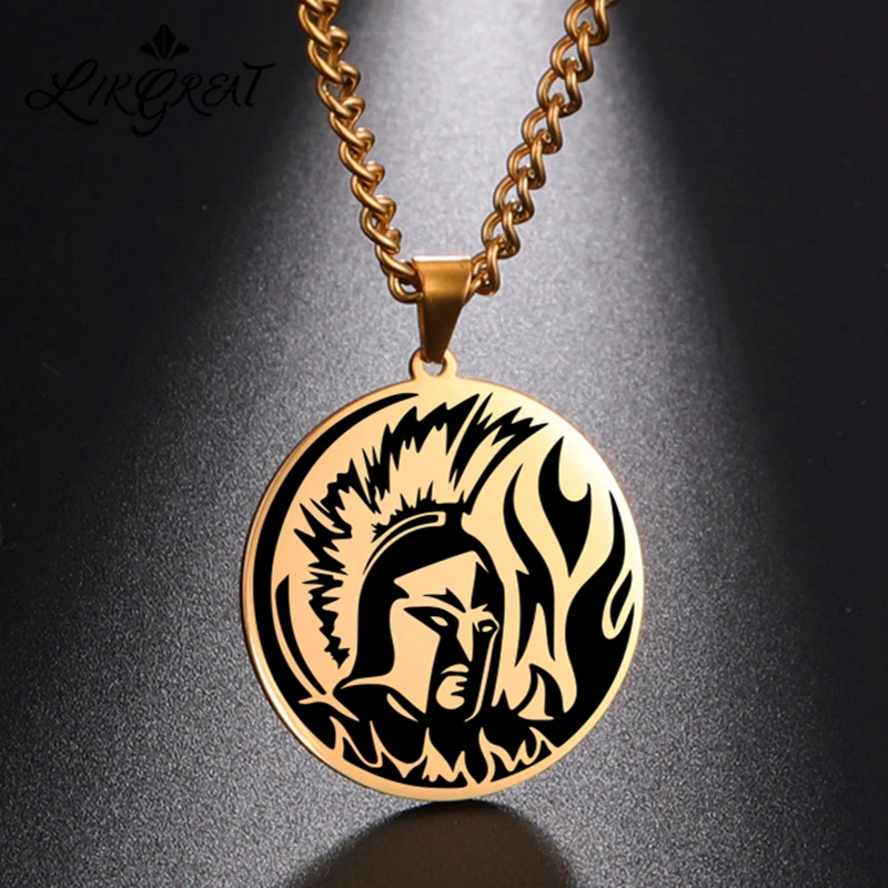 

LIKGREAT ARES PENDANT NECKLACE GREEK Mythology Symbol Gold Color Stainless Steel Pendant Jewelry Choker GIFTS for MILITARY MEN