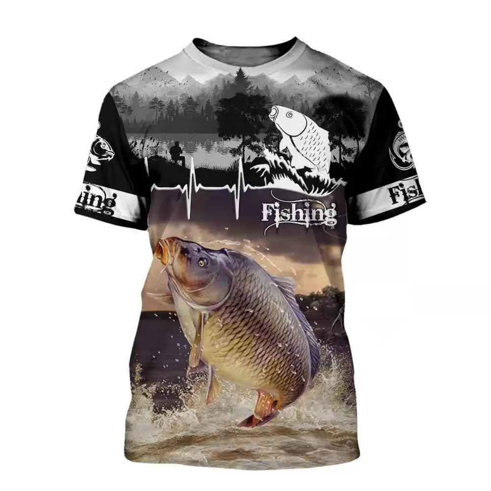 

erce exclusively for men's 3D printed pattern fish short-sleeved T-shirt clothes casual fashion large si2