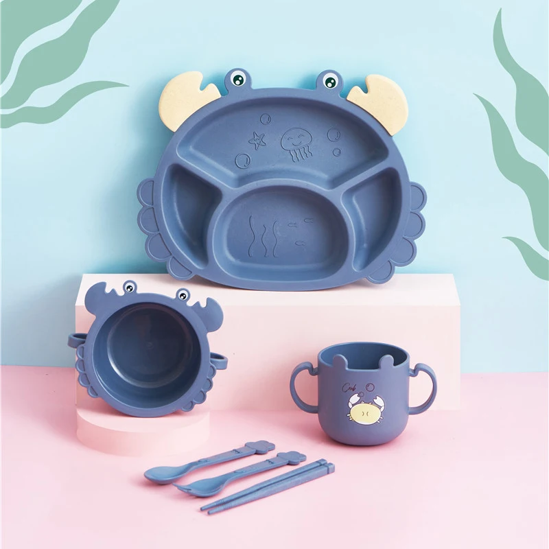 

Children's Tableware Wheat Fiber Dinner Set Kids&Feeding Crab Tableware 6 Piece Set Plates For Food Creative Cartoon Bowl