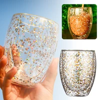 transparent glass coffee cup double bottom heat resistant glass cup creative sky star sequins cup whiskey beer milk mug