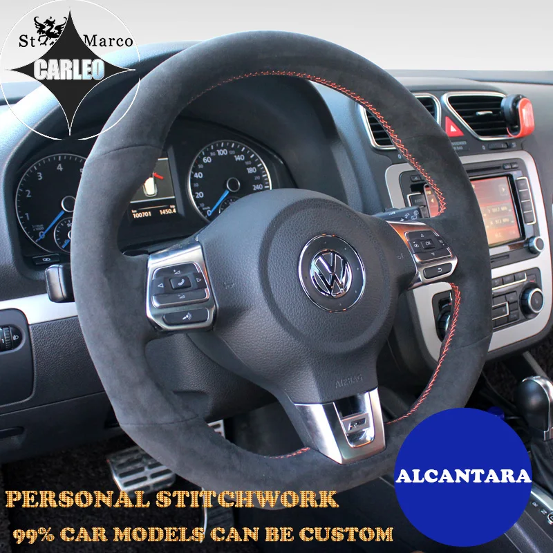 Alcantara чехол рулевого колеса автомобиля для Volkswagen VW Golf Polo Tiguan Touareg CC ручного шитья