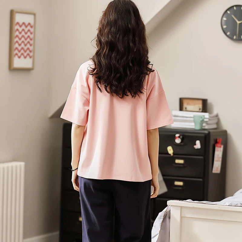 Женский пижамный комплект с коротким рукавом 100% хлопок одежда для сна девочек