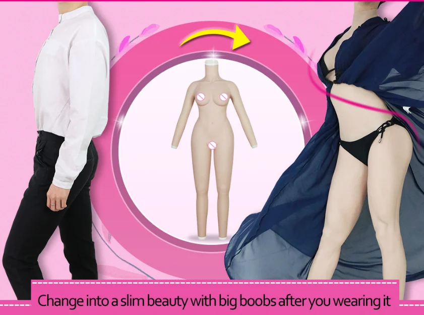 Silicone Breast Forms Shemal Whole Body Suits with Arms C Cup Fake Boobs Body Suits for Crossdresser Transgender Bodysuit Men