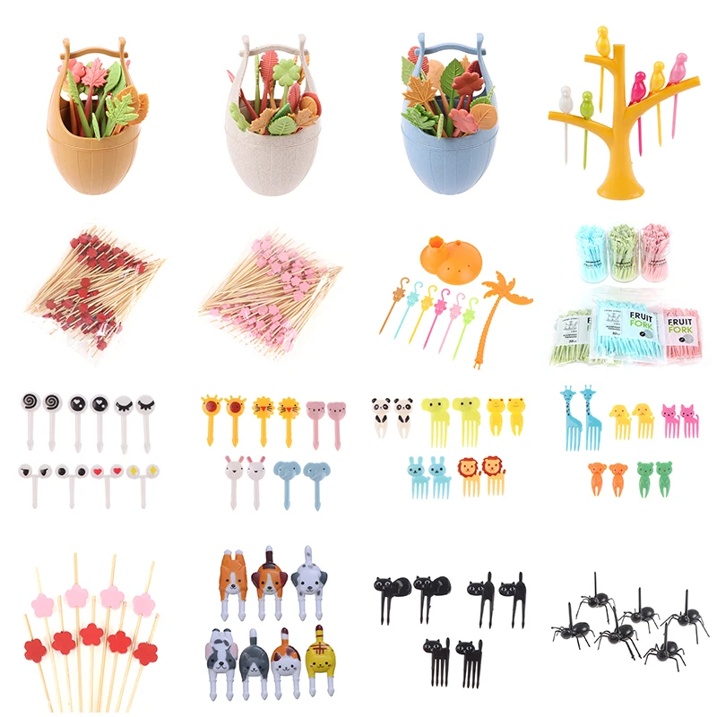 

6-100pcs Mini Animal Farm Fruit Fork Cartoon Children Snack Cake Dessert Food Fruit Pick Toothpick Bento Lunches Party Decor