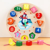 montessori kids puzzle toys early educational toy time teaching penguin clock for children interaction wooden animals clock