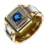 wholesale milangirl blue stone square gold color copper alloy men ring engraved dragon male rings jewelry accessories