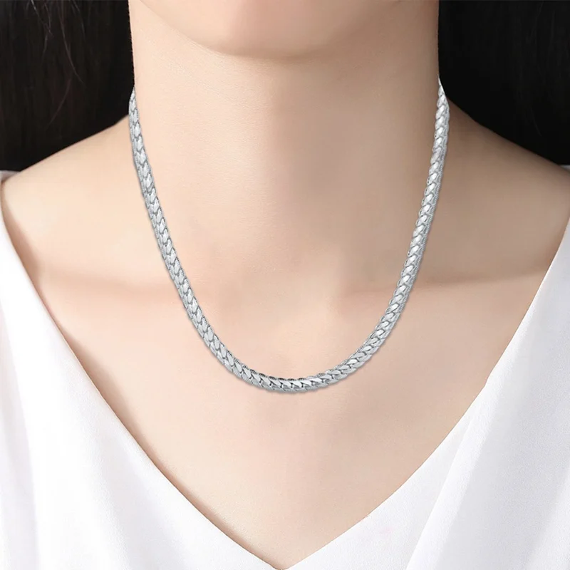 Модные мужские и женские 6 мм Серебристые цепочки из нержавеющей стали с плоским