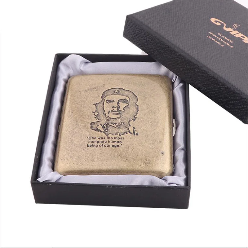 Винтажный металлический латунный чехол для сигарет с подарочной коробкой контейнер 20 шт. сигареты обычного размера держатель для табака Карманный ящик для хранения - Цвет: Case 5
