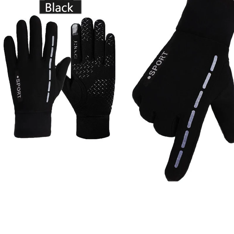 Non-slip black Перчатки для велоспорта, противоскользящие, водонепроницаемые, мужские, женские, зимние, теплые, ветрозащитные, полный палец, велосипедные перчатки, перчатки для сенсорного экрана, велосипедные перчатки - Цвет: Non-slip black