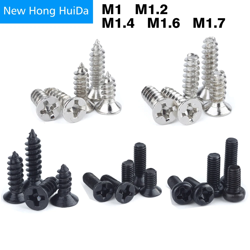 

Small Mini Pan Flat Head Self Tapping Screw Phillips Round Countersunk Machine Bolt Black Carbon Steel M1 M1.2 M1.4 M1.6 M1.7