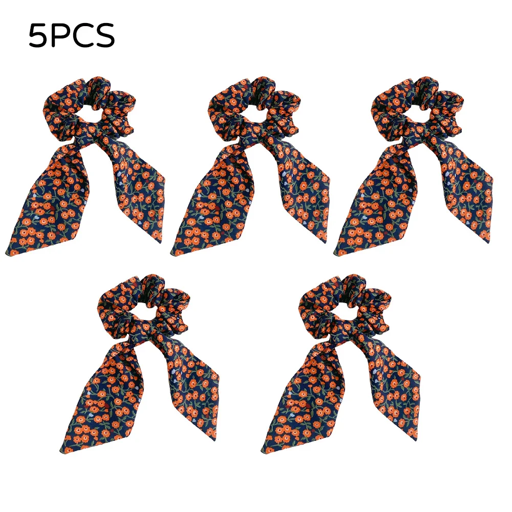 

5 Pcs/Set Floral Print Hair Ties Scarf Elastic Rope Women Hairs Bands Streamers Hair Ties Holder Ponytail Accessories Headwear