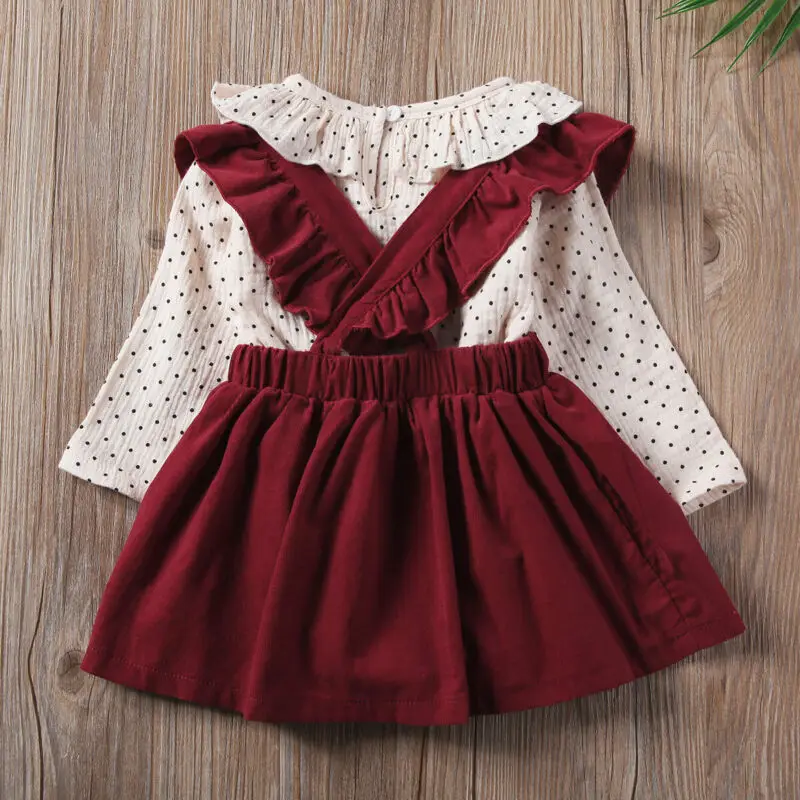 CYSINCOS Newborn Baby Girls Clothing Set Infant New Ruffles Dot Long Sleeve Romper+Strap Dresses Spring Autumn Clothes Outsuit | Мать и