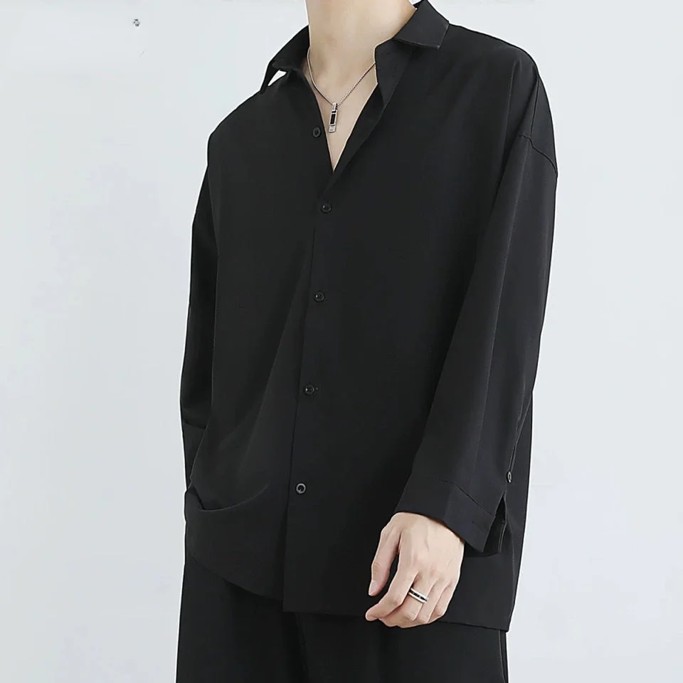 New Black Shirts Men's Long-sleeve Shirt Korean Trendy Button Up Shirt Handsome White Uniform Tops Spring Autumn Casual Men Top