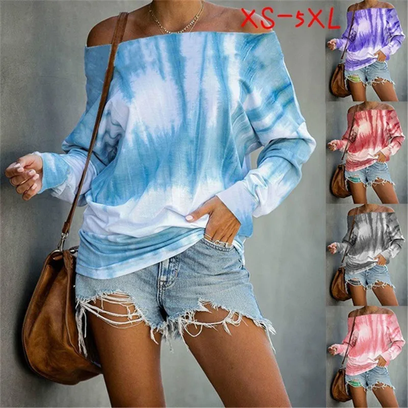 

New Fashion 2020 Women Print Clothes Casual Slash Neck Long Sleeves Loose Plus Size T-shirts