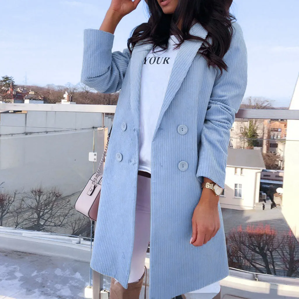 Женское шерстяное пальто средней длины на пуговицах однотонное модное с