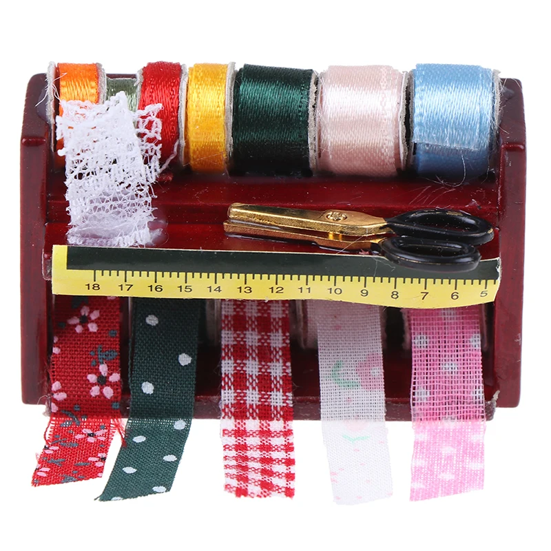 Новейший 1 шт. 1:12 миниатюрная швейная коробка с ножницами набор кукольный домик