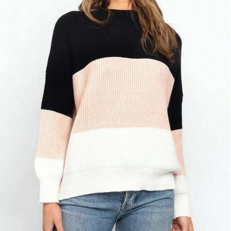 

Women Loose Long Sleeve Casual Sweater Oversized Striped Knitted Sweaters Ladies Autumn Winter Elegant Pullover Jumper Sweaters