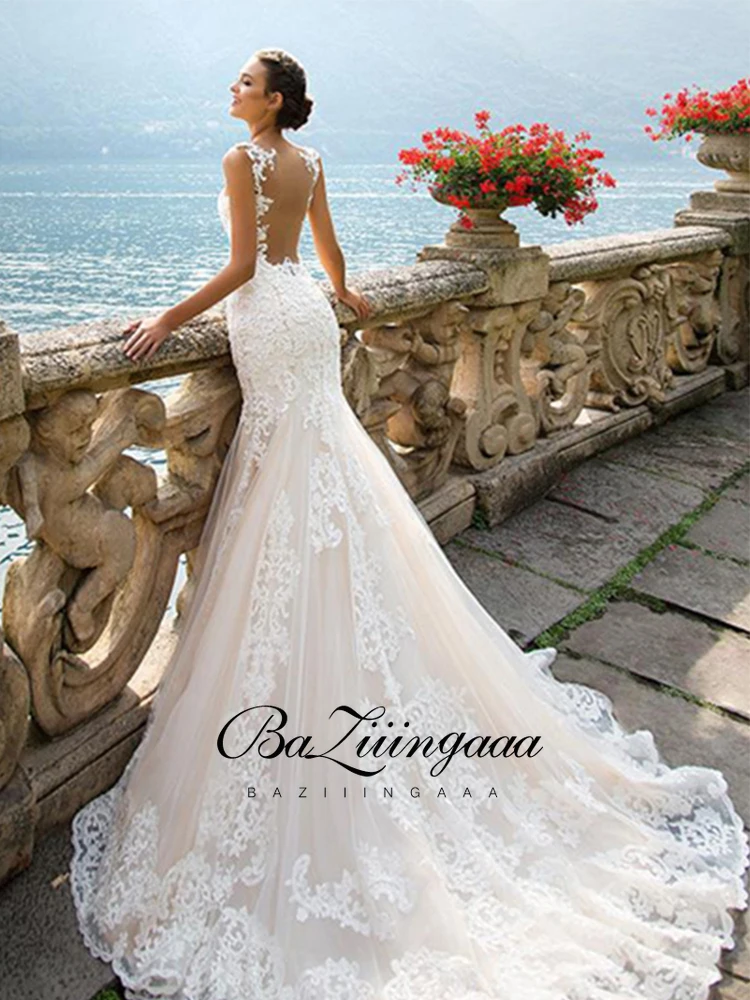 

BAZIIINGAAA Simple Wedding Dress Lace Little Beading Strapless Dress Luxury WeddingGowns Bridal Can Be Washed Bride Dresses