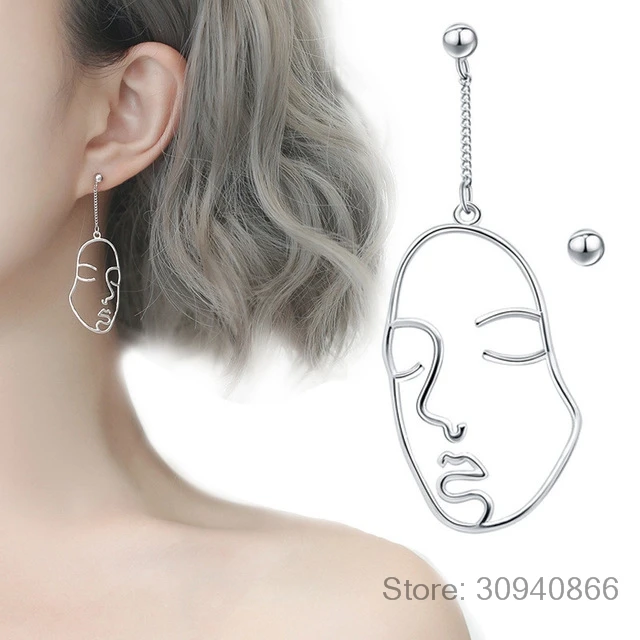 

925 стерлингового серебра асимметрия лицо серьги-гвоздики для женщин подарок вечерние ювелирные изделия аксессуары pendientes букле d oreille eh211
