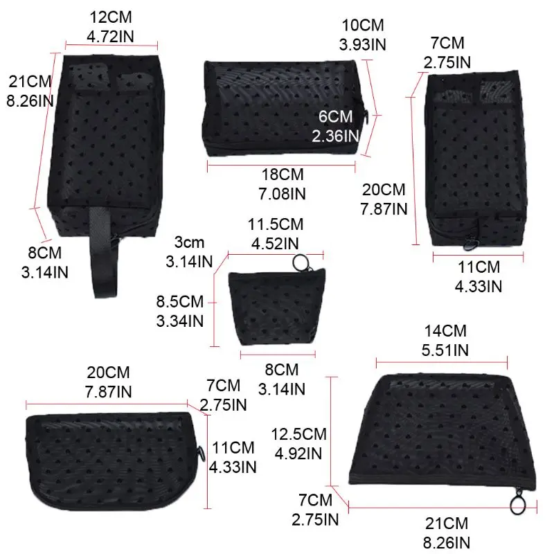 

Heart Dot Printed Mesh Zipper Makeup Bag Transparent Cosmetic Organizer Pouch